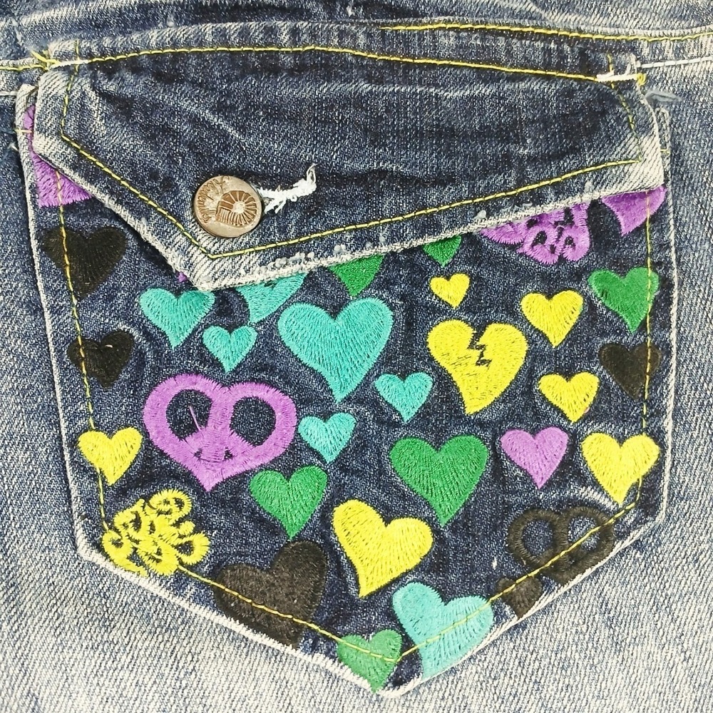 Vintage Y2K Akademiks Embroidered Low Rise Bootcut Jeans Cyber Streetwear 36
